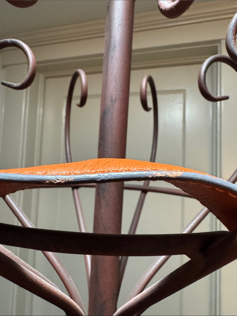 Burnt Orange Leather Shoulder Bag with Embossed Round Logo - Picture 5 of 12